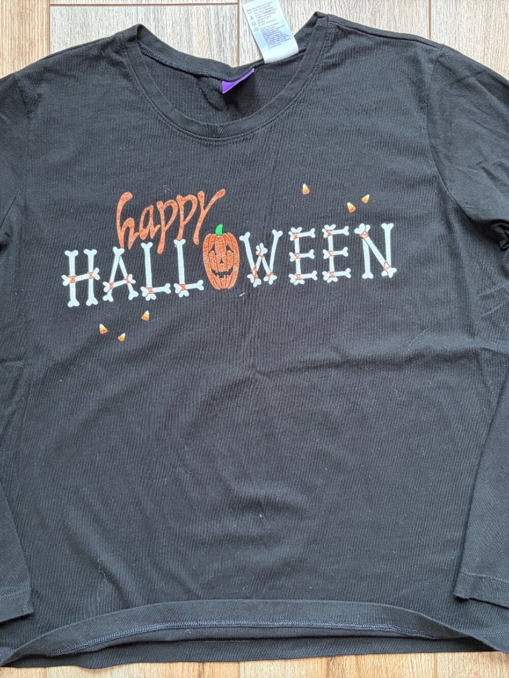 Ladies long sleeve black shirt size large Happy Halloween